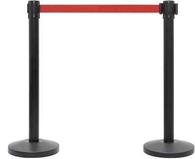 GJ Floors - Set afzetpalen met Trekband | Zwart - Rood - Hoogte: 92 cm - Lengte: 200 cm - Steel diameter: 5,1 cm