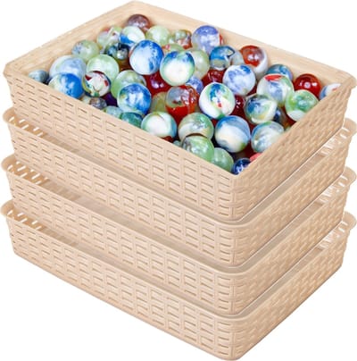 Hega Hogar Opbergmandje/ladeverdeler - 4x - beige - 4.5 liter - kunststof - 26 x 35 x 6 cm - kastmandjes - manden