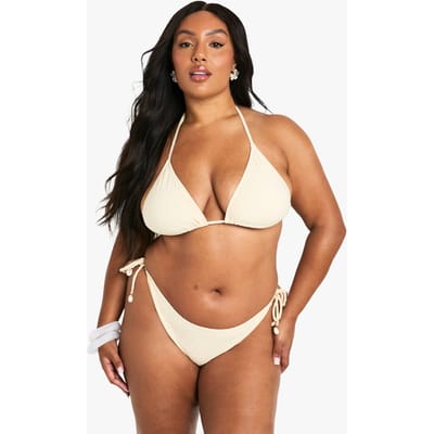 boohoo Dames PLUS SCHELPTRIM BORDUURWERK STRIK VOORZijDE HIGHWAIST BIKINI | Lemon | Maat: 22