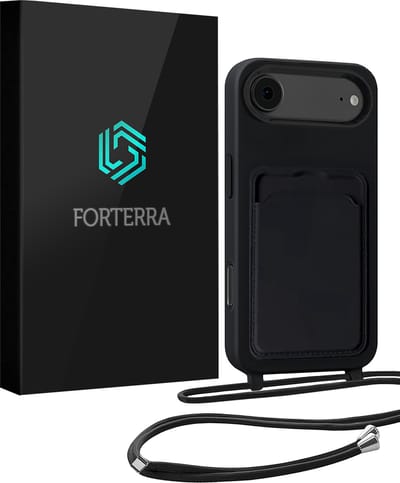 Hoesje Geschikt voor iPhone Air Pashouder Case Siliconen Hoes Met Koord - Hoes Geschikt voor iPhone Air Met Telefoonkoord Hoesje Back Cover Met Pasjeshouder - Zwart