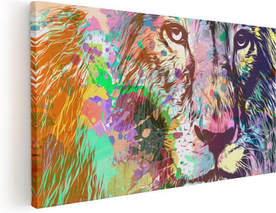 Artaza Canvas Schilderij Leeuw - 40x20 cm - Klein - Wanddecoratie Abstract - Muurdecoratie Kunst - Schilderijen Op Canvas Woonkamer