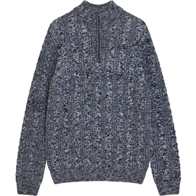 French Connection Half Zip Cable Twist Marine Mel Maat: XS | Sweaters Outlet | Heren | Grijs