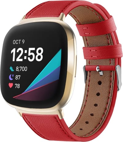 By Qubix - Compatible Fitbit bandje - geschikt voor Fitbit Versa 3/4 & Sense 1/2 leren bandje - Rood Smartwatchbandje bandje Armband Polsband Strap Band Watchband