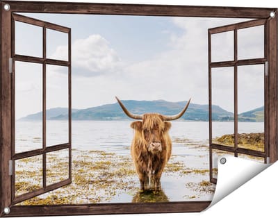 Gards Tuinposter Doorkijk Voetpad naar Strand en Zee - 90x60 cm - Tuindoek - Tuindecoratie - Wanddecoratie buiten - Tuinschilderij