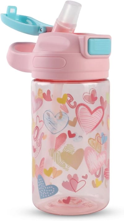 SnelShoppen - Drinkfles voor Kinderen 400 ml, Onbreekbaar, Duurzaam, Lekvrij, BPA-vrij, One-Touch Opening, Gemakkelijk te Reinigen, Waterfles met Riet