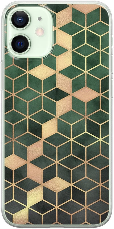 Leuke Telefoonhoesjes - Hoesje geschikt voor iPhone 12 Mini - Groen kubus - Soft case - TPU - Print / Illustratie - Groen