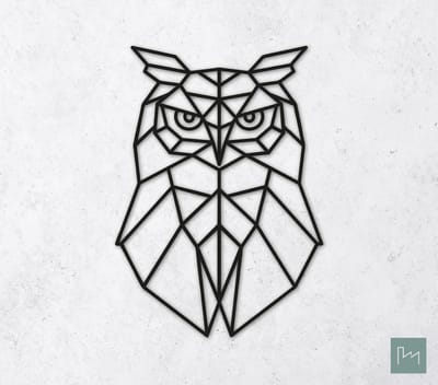 Laserfabrique Wanddecoratie - Geometrische Uil - Medium - Zwart - Geometrische dieren en vormen - Houten dieren - Muurdecoratie - Line art - Wall art
