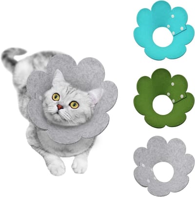 Allecto Plus - Herstelhalsband voor Kat - 3 Stuks - Verstelbare Kegelkraag - Zachte Bloemen Herstelkraag - Zon Bloemvorm - Kittens Puppy's - Blauwgroen Olijfgroen Grijs - Verzorging en Bescherming Blijvende Huid.