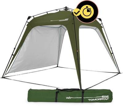 Lumaland Outdoor paviljoen, 2,5 x 2,5 m, waterdicht en uv-bescherming, tuintent incl. 1 x zijpaneel, tas en haringen, robuuste camping en partytent, pop-up tent in 2 minuten, donkergroen