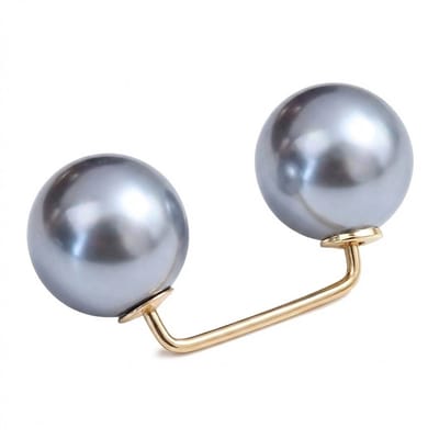 Grijs en goudkleurige parel broche set dames – 2 stuks metalen broches met dubbele grijze parel look – decoratieve spelden voor sjaal, kraag, jas of kledingaccessoire