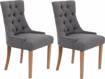 CLP Aberdeen Set van 2 eetkamerstoelen - Zonder armleuning - Hout - Stof - donkergrijs antiek licht