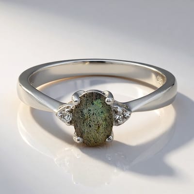 Cavill - Zilveren Ring met 0,61 ct Labradoriet & 0,033 ct Witte Topaas - 925 Sterling Zilver - Modern Design - Maat 17