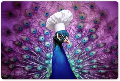 Placemats 45x30 cm - Placemat kunststof - 1 stuk - Pauw - Koksmuts - Cool - Paars - Borden onderleggers - Decoratie voor op tafel - Keuken tafeldecoratie accessoires - Vinyl onderlegger - Tafelversiering