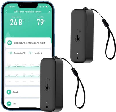 Waterdichte Slimme Vochtigheid & Temperatuursensor met Wifi en App Alarmmelding (2 Stuks)
