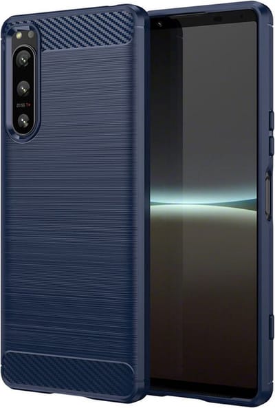 Geborsteld TPU Hoesje Geschikt voor Sony Xperia 5 IV | Beschermhoes | Back Cover | Flexibel TPU | Stijlvol Carbon | Dun | Blauw