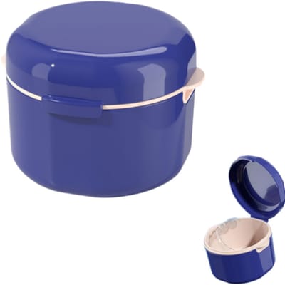 Opbergdoos voor kunstgebitten - reinigingsdoos - draagbaar - met deksel - opbergdoos voor beugels - 8,8*9,6*7,7 cm - blauw
