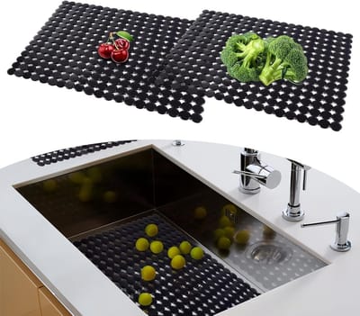 Set van 2 PVC Beschermmatten voor Keukenspoelbak, Antislip en Snelle Afvoer, Ideaal voor Keramische en RVS Spoelbakken