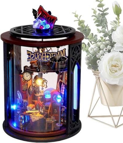 Miniatuur Boeken kast - Poppenhuis Bouwset - Huis Decoratie - Geïntegreerd LED Licht - 27.4 x 18.2 x 6.3 cm