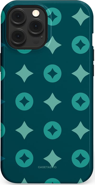 Casetastic hoesje geschikt voor Apple iPhone 12 Pro Max - MagSafe - Dubbellaagse bescherming - Retro sterren - Fashion Case - Petrol