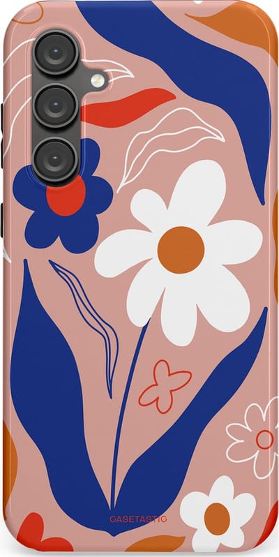 Casetastic hoesje geschikt voor Samsung Galaxy S23 FE - Dubbellaagse bescherming - Eenvoud in bloei - Fashion Case - Perzik Donkerblauw Wit