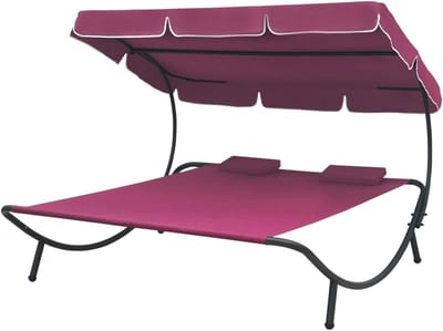 Tuin Lounger - Dubbele Ligbank - Ontspannen Buiten - Met Zonnescherm - 200 x 173 cm - Roze