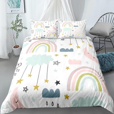 Regenboog Dekbedovertrek Set Kleurrijk Glitter Regenboog Beddengoed Set voor Kind Jongen Meisje Multicolor Dekbedovertrek Polyester Dekbedovertrek 135x200cm 2pcs