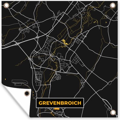 Tuin poster Black and Gold – Stadskaart – Grevenbroich – Duitsland – Plattegrond – Kaart - 200x200 cm - Tuindoek