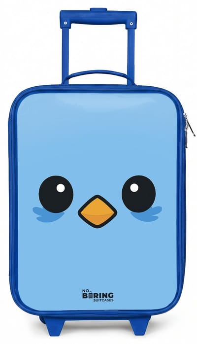 NoBoringSuitcases.com® - Kinderkoffer blauw - Kindertrolley jongen - Kawai - Vogel - Blauw - Koffer kind lichtgewicht - Reiskoffer trolley voor kinderen - Koffertje met lichtgevende wieltjes - Rolkoffer