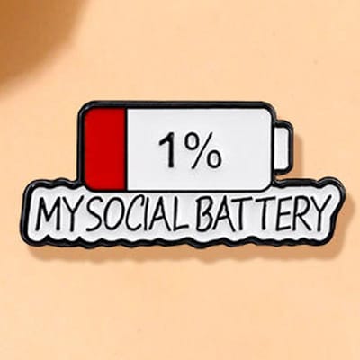 1 stuks  Mijn Sociale Batterij 1%  Grappige Speld Broche - Eigenzinnig Batterijniveau Ontwerp met Zwart & Wit Emaille & Rode Tip wit
