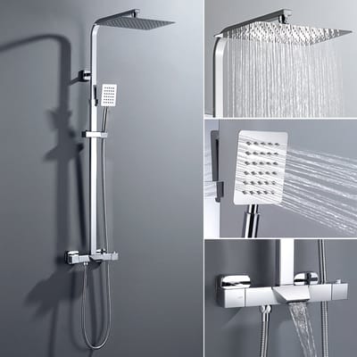 Auralum max Doucheset - Regendouche Chroom - Doucheset Auralum max Doucheset - Regendouche Chroom - Doucheset Met Thermostaatkraan - Hoofddouche & Neerwaartse Waterval - Intelligente thermostaat van 38 graden - Verstelbare Regendouche - RVS