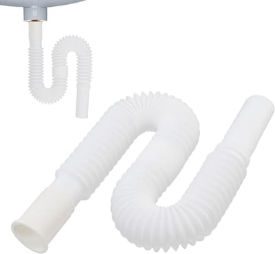 Flexibele Sifon - 32 mm kaliber uitbreidbare flexibele afvoerpijp - flexible drain hose for washbasin - universele kunststof afvoer S-trap - badkamerafvoergootstenen - Telescopische maat is 40-80 cm - eenvoudige verlengpijp (wit)