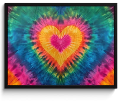 Poster in lijst - Fotolijst 80x60 cm - Posters - Hart - Tie Dye - Kleurrijk - Posterlijst zwart - Decoratie - Wanddecoratie woonkamer - Muurdecoratie slaapkamer