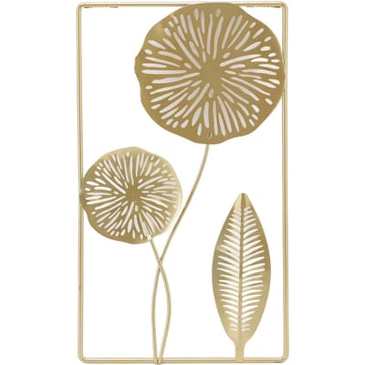 IJzeren Hangende Wanddecoratie Rechthoekig met Uitsparingen Gouden Bloem Huisornament voor Woonkamer Koffiebar beige