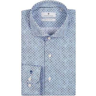 Thomas Maine Overhemd Geometric Pattern Roma Modern Kent Two-Ply Cotton Blauw / male
