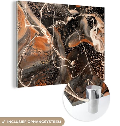 MuchoWow® Glasschilderij 40x30 cm - Schilderij acrylglas - Acrylverf - Rood - Wit - Foto op glas - Schilderijen