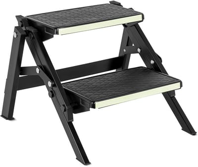Brunner Ruckstep Fluo Opvouwbaar Dubbel Opstapje - Fluorescerende Antislip Treden - 150 kg Draagkracht - Voor Caravan & Camper