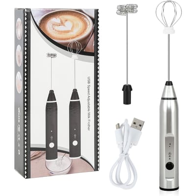 Elektrische Handheld Eierklopper Melkopschuimer Schuimmaker USB Oplaadbare Mixer met 2 Roestvrijstalen zilver