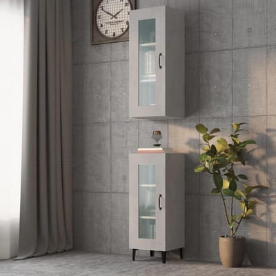 Wandkast Modulair - Bijzetmeubel Hangend - Opbergen Keuken - Open Frame Deur - 90 cm Hoog - Betongrijs