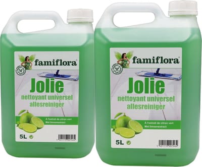 Famiflora allesreiniger Jolie voordeelverpakking 10 liter (2 x 5L) - Limoen - Heerlijke frisse geur - Frisse citrusgeur voor een aangename schoonmaakervaring zodat je keuken en huis fris ruiken