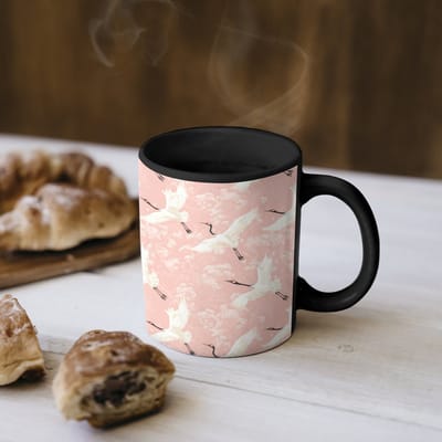 Magische Mok - Foto op Warmte Mokken - Koffiemok - Kraanvogels - Bloesem - Roze - Magic Mok - Beker - 350 ML - Theemok