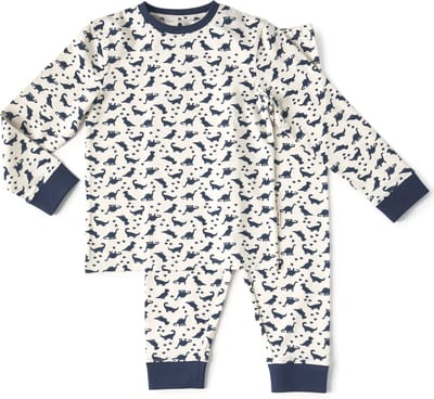 Little Label - pyjama jongens - wit dino - 10Y/134-140 - Zachte BIO Katoen