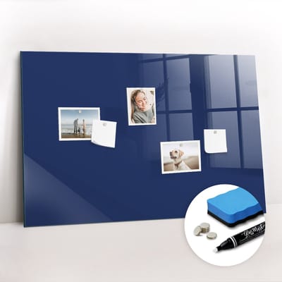 Tulup Whitebord - Kleur Marineblauw Magneetbord - 90 cm x 60 cm - Magnetisch Wandbord - Moderne Wanddecoratie - Foto Magneetbord - Planning Muur - Gratis 5 Sterke Magneten + Whiteboard Marker & Wisser - Memo Magneetbord - Memobord Keuken