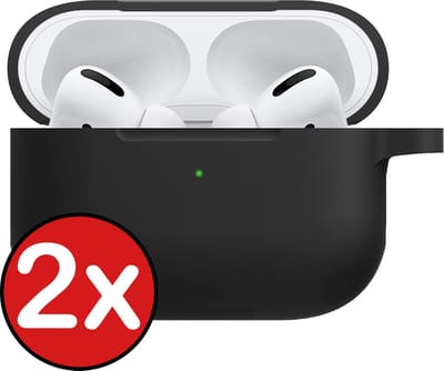 Hoesje - 2 Stuks - Geschikt voor Apple AirPods Pro 2 - Siliconen Hoes met Clip - Silicone Case Cover - Zwart