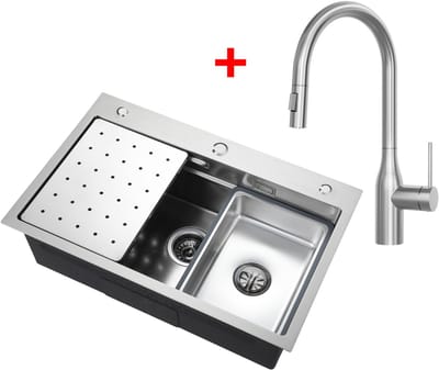 CECIPA max Spoelbakken met Kraangat 70x45 cm - Spoelbak Keuken Met Uittrekbare Uitloop Keukenkraan - Multifunctionele Spoelbak - Incl. Sifon en Afvoerzeefje - Gootsteen Voor Roestvrij staal