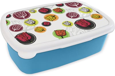 Broodtrommel Blauw - Lunchbox - Brooddoos - Tulp - Bloemen - Patronen - 18x12x6 cm - Kinderen - Jongen