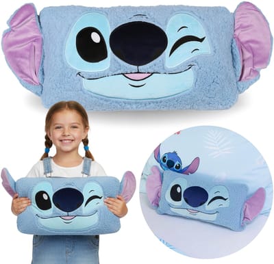DISNEY Stitch Kussen met 3D-oren, decoratief, voor in de kamer, SHERPA 27x45 cm, OEKO-TEX