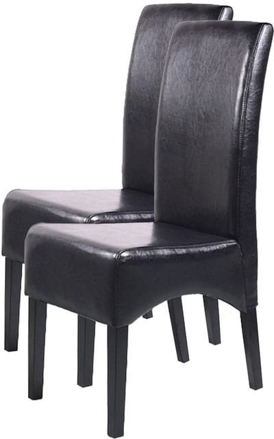 Set van 2 eetkamerstoelen/keukentoelen Latina, LEER ~ zwart, donkere poten