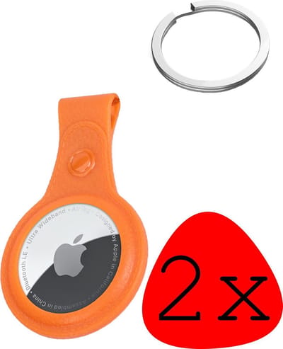 Hoesje Geschikt voor Apple AirTag-Sleutelhanger Hoesje Leer - Sleutelhanger Hoes Hoesje Geschikt voor Apple AirTag Case - Oranje - 2-Stuks
