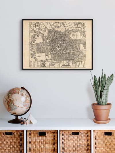 Poster In Zwarte Lijst - Historische Oude Kaart Haarlem - Stadsplattegrond 1652 - 50x70 cm