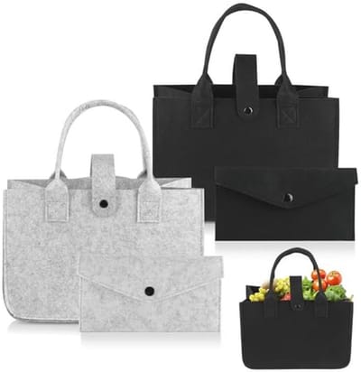 4 Pieces Bag Shopper 2 Pieces Felt Bags Large Foldable Shopping Bag Felt for Toys Shopping Going Out 30 x 20 x 16.5 cm - ShopVlot